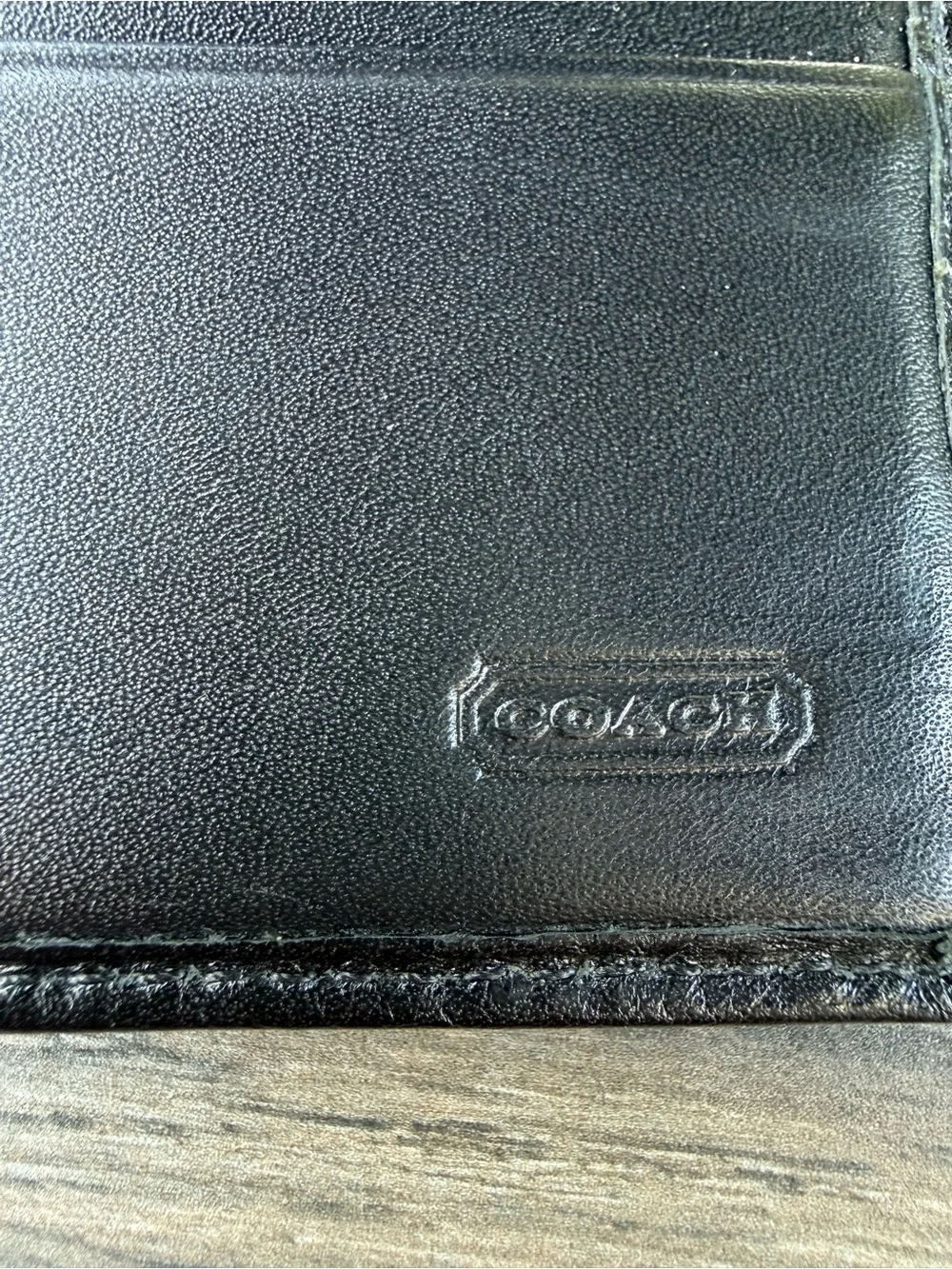 Coach Logo Black Tri-Fold Wallet with Snake-Print Center Stripe